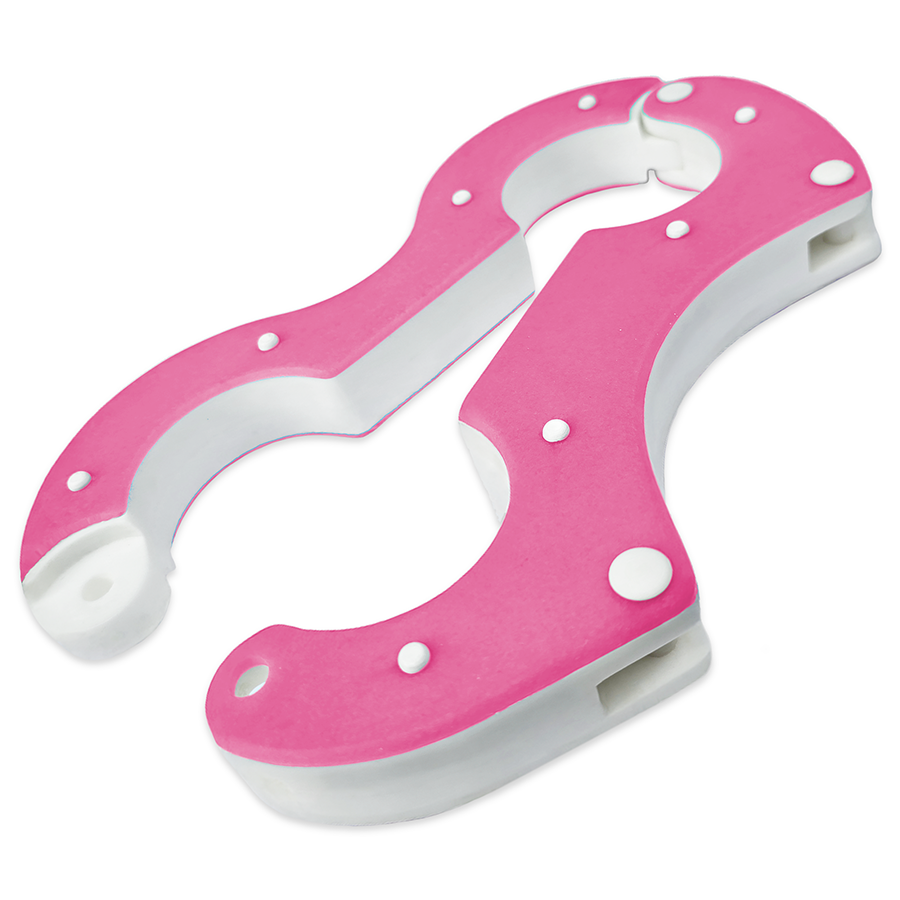 Handmade resin Shackled Wrist Pillory restraint, Pink, blue and white, 30mm thick with a white 22mm core and 4mm coloured plates, secured with a clevis pin lock. Designed by Chantelleh23