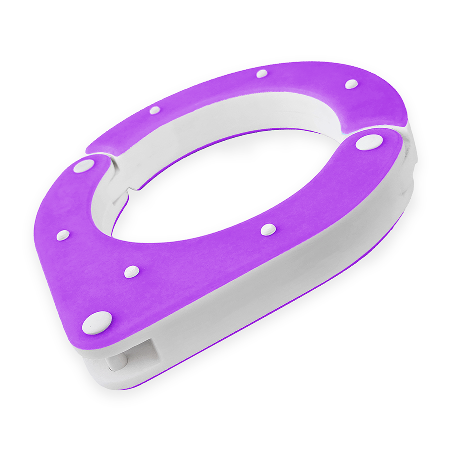 Handmade Shackled BDSM collar with shackle pin, designed by Chantelleh23 – high-quality, lightweight, and perfect for sensory play. Purple and white side view