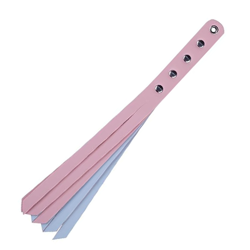pink whip flogger, blue whip flogger, pink and blue whip flogger, whip, flogger, leather whip, leather flogger,
